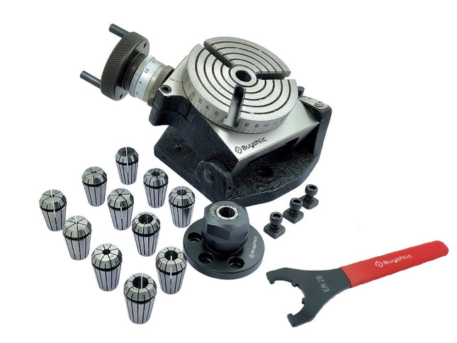 4" | 100mm Tilting 3 slot Rotary table with ER Adopter & T-nuts with Spanner