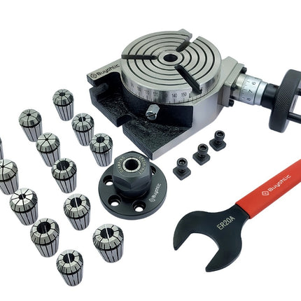 4" | 100mm 3 slot Rotary table with ER Adopter & T-nuts with Spanner