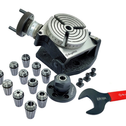4" | 100mm Tilting 3 slot Rotary table with ER Adopter & T-nuts with Spanner