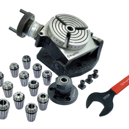 4" | 100mm Tilting 3 slot Rotary table with ER Adopter & T-nuts with Spanner