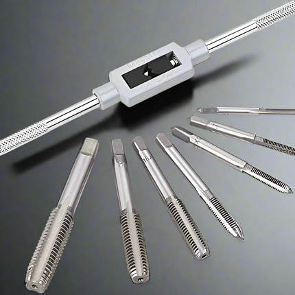 Buyohlic 8 pcs Taps Set with Adjustable Tap Wrench 1/16-1/2'' for Internal and External Threading Taps Size M3 M4 M5 M6 M8 M10 M12