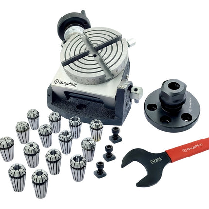 4" | 100mm Tilting 4 slot Rotary table with ER Adopter & T-nuts with Spanner