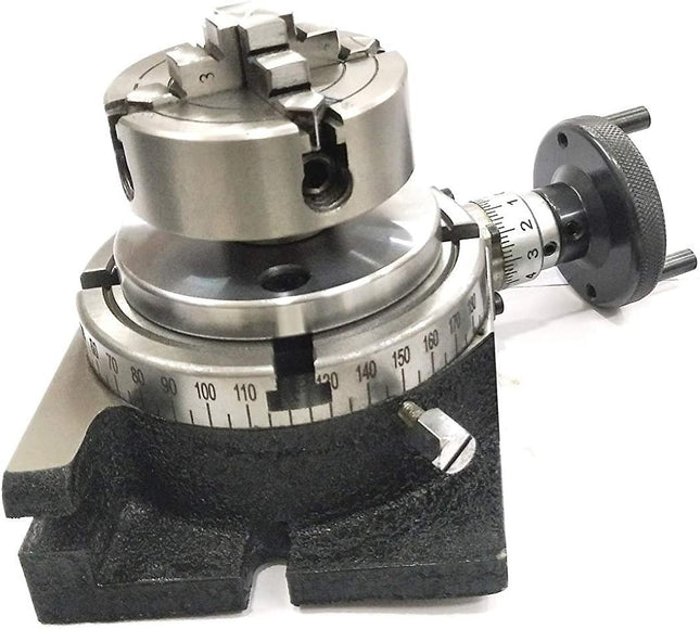 Rotary Table With 70 mm 4 Jaw Independent Chuck and back Plate