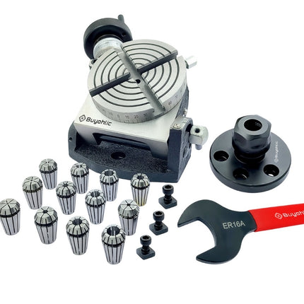 4" | 100mm Tilting 4 slot Rotary table with ER Adopter & T-nuts with Spanner