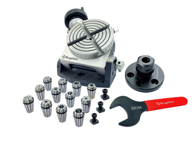 4" | 100mm Tilting 4 slot Rotary table with ER Adopter & T-nuts with Spanner