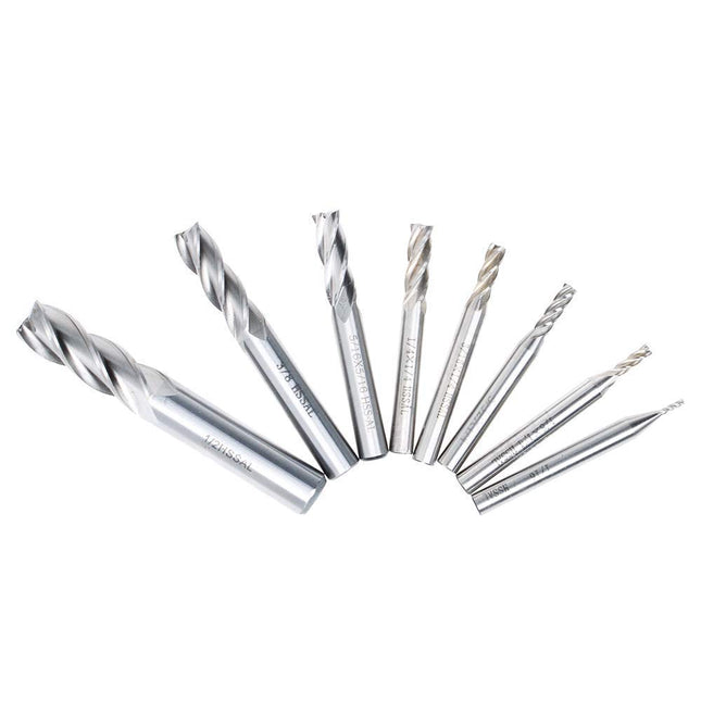 1/8" 3/16" 1/4" 5/16" 3/8" 1/2" high Speed Steel HSS 4 Flute Straight End Mill Cutter 5/32" 1/16" Set of 8