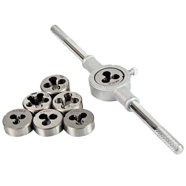 Set of 8 Pcs Metric Die Set & Adjustable Wrench Holder with M3-M12 Dies