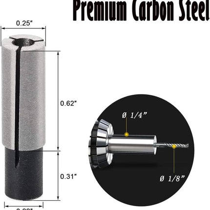 4 Pieces High-Carbon Steel Collet Die Grinder Chuck Driver Adapter 1/4" to 1/8" CNC Engraving Bit Router Converter for Engraving Machine Tool