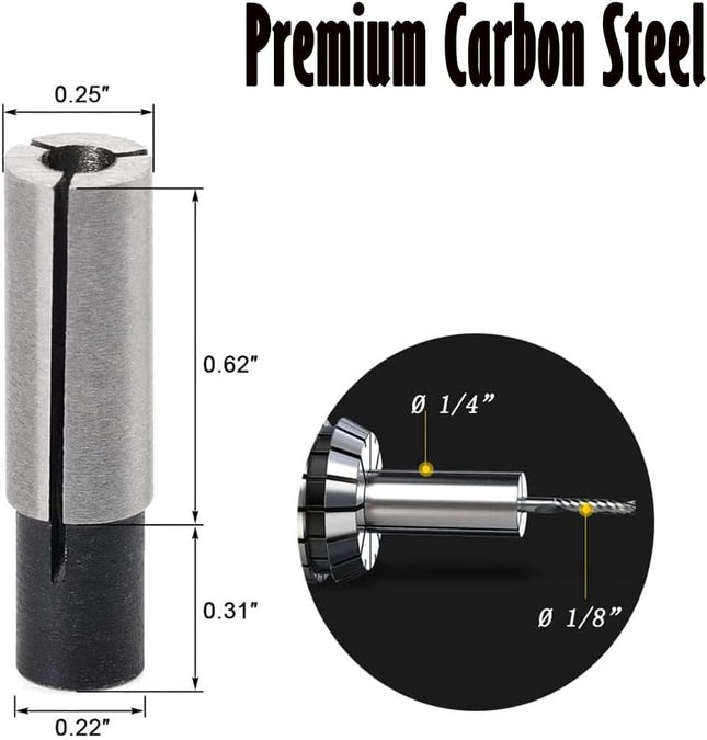 4 Pieces High-Carbon Steel Collet Die Grinder Chuck Driver Adapter 1/4" to 1/8" CNC Engraving Bit Router Converter for Engraving Machine Tool