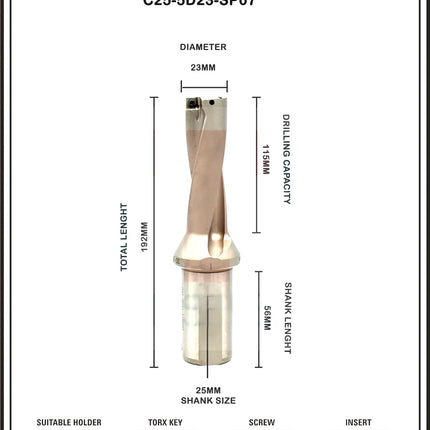 Indexable Insert U Drill 23 MM II Weldon Shank II Through Coolant II 10 pcs Carbide Inserts FREE
