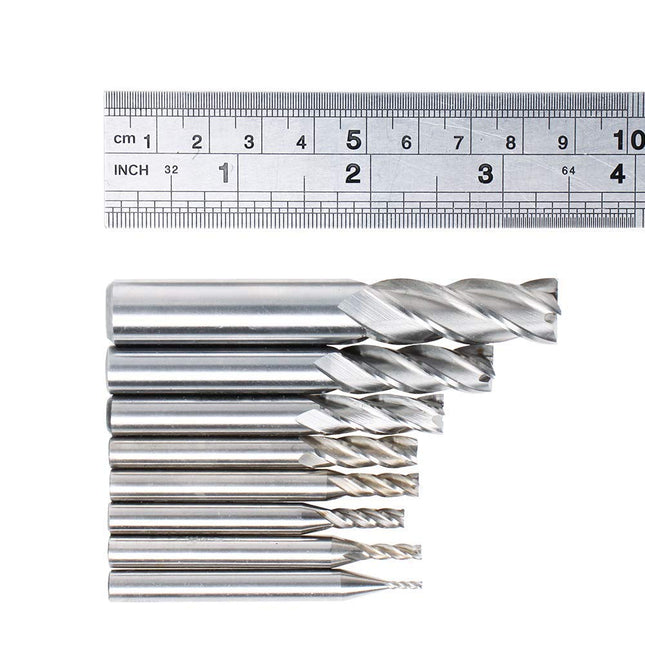 1/8" 3/16" 1/4" 5/16" 3/8" 1/2" high Speed Steel HSS 4 Flute Straight End Mill Cutter 5/32" 1/16" Set of 8