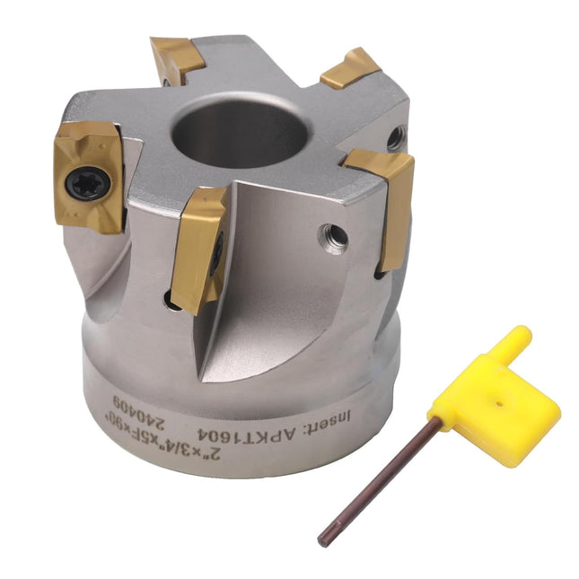 90 Degree Indexable Face Mill with 5 Pcs Carbide Inserts, 2" Cutting Diameter
