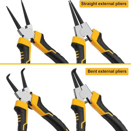 4-Piece Snap Ring Pliers Set - 7-Inch Internal/External Circlip Pliers Kit (Straight/Bent Jaw, 5/64" Tip) for Ring Removal, Heavy Duty Chrome Vanadium Steel with Storage Pouch