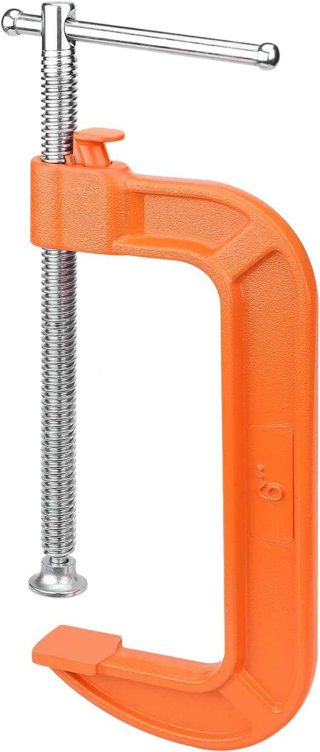 6 Inch Quick Release C Clamp with Button, Heavy Duty 700kgf Cast Iron G Clamp for Woodworking and Welding