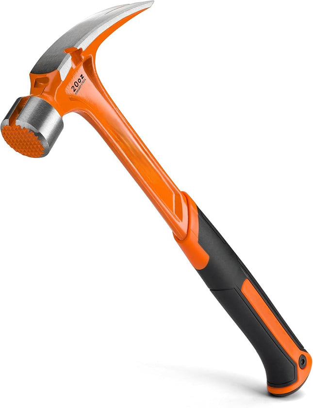 20 oz Straight Claw Hammer with Magnetic Nail Holder, Rip Claw Hammer with Milled Face, Side Nail Puller, Shock Absorbing Grip, Heavy Duty One-piece Forged Hammer