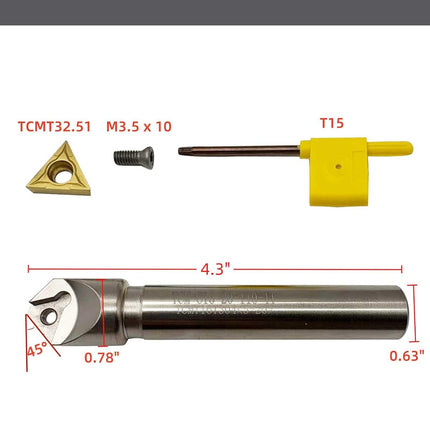 45° Chamfering Tool Holder 5/8 inch Shank with 11pcs TCMT32.51 TCMT16T304 Carbide Turning Inserts for Steel