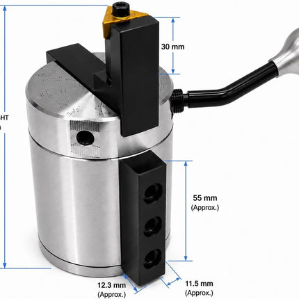 Precision Lathe Ball Turning Attachment | Up to 60mm Radius | Heavy-Duty Steel Body | TNMG16 Carbide Insert Included | Metric & Imperial Markings | Reversible Safety Handle