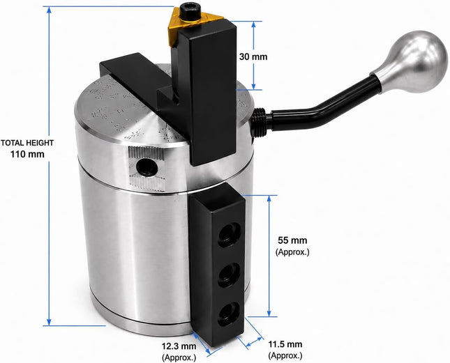 Precision Lathe Ball Turning Attachment | Up to 60mm Radius | Heavy-Duty Steel Body | TNMG16 Carbide Insert Included | Metric & Imperial Markings | Reversible Safety Handle
