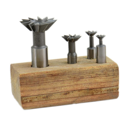 Dovetail Cutter High Speed Steel – 45° & 60° Angle Cutting Tool – Sizes 1-3/8", 3/4", 1/2", 3/8" & Set of 4 with Wooden Box