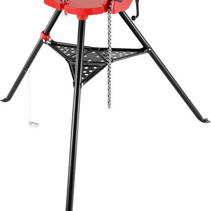 Mophorn 460-6 Tripod Pipe Chain Vise 1/8"-6" Capacity,Pipe Stand Portable Foldable Steel Legs,Pipe Jack Stands w/ Tool Tray, Tripod Stand Chain Vise Ideal for a Variety of Pipe Materials