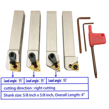 5/8'' inch CNC Lathe Indexable Turning Tool Holder with Nickel Plated,CNC Heavy-Duty Metal Lathe Bit Set with Tin Coated Carbide Turning Inserts WNMG431 CNMG431 TNMG331 16ER AG60