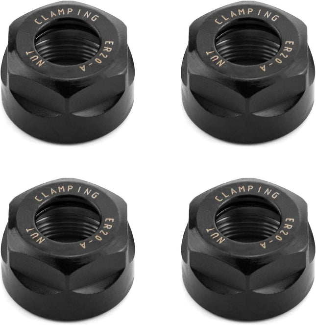 ER20 A Collet Clamping Nuts for CNC Milling Chuck Holder Lathe, 4 Pack (Black)