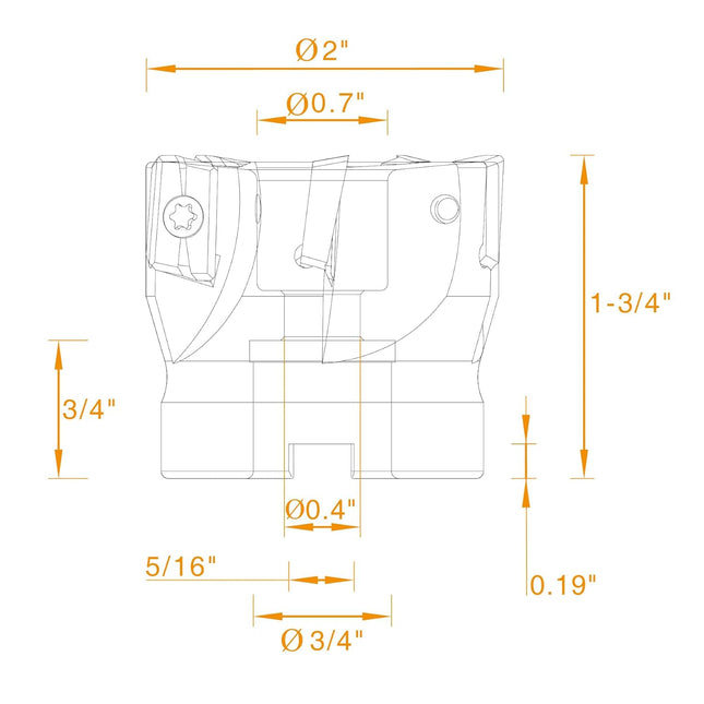 90 Degree Indexable Face Mill with 5 Pcs Carbide Inserts, 2" Cutting Diameter