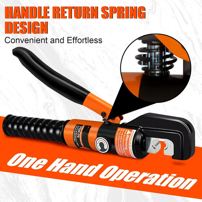 10 Ton Hydraulic Battery Cable Crimper with 9 Dies - Hydraulic Crimper Tool with Dual-Blade Weir Cutter & Spring-Loaded Handle Crimper Kit for 12-2/0 AWG, 1/8" Stainless Steel Railing