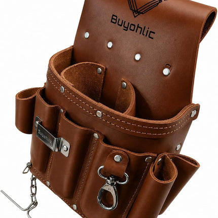 Electrician Tool Pouch Bag , Professional Multi-Pocket Organizer I Top Grain Leather