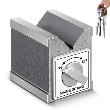 Magnetic V Block with Switch 2.875" High 2.36'' Wide by 3.5'' Deep MVB 3 Sides V Block for Mechanical Calibration Technical Measurement Machining Workpiece Measurement Equipment Calibration