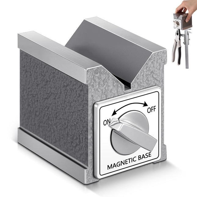 Magnetic V Block with Switch 2.875" High 2.36'' Wide by 3.5'' Deep MVB 3 Sides V Block for Mechanical Calibration Technical Measurement Machining Workpiece Measurement Equipment Calibration