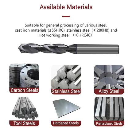 Carbide Drill Bit Set for Hardened Steel Stainless Steel Hot Working Steel Metal 1/16 3/16 1/8 1/4 Inch 4 Pcs CNC Tungsten Solid Carbide Twist Drill Bits Set 135° Point Angle