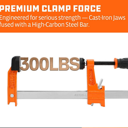 6" Bar Clamp Set, 2-Pack Steel F Clamp Light Duty, 300 lbs Load Limited, for Woodworking, Metalworking, DIY