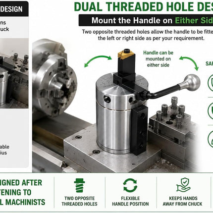 Precision Lathe Ball Turning Attachment | Up to 60mm Radius | Heavy-Duty Steel Body | TNMG16 Carbide Insert Included | Metric & Imperial Markings | Reversible Safety Handle