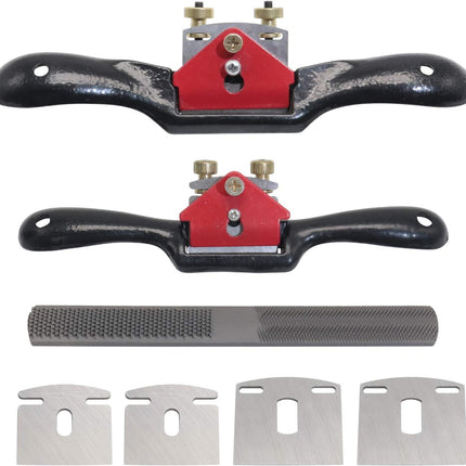 2pcs 9" 10" Adjustable Spokeshave with Flat Base, 4pcs Replacement Blades and 4-Way Rasp File, Spokeshave Woodworking Tool, Perfect for Wood Craft, Planing Trimming, Deburring Tools