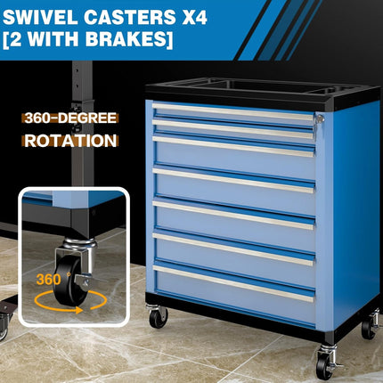 7-Drawer Rolling Tool Chest with Lock&Keys and Swivel Casters,Tool Chest with Multi-Sizes Drawers and Multifunctional Countertop,Special Connect Rods for Connection with 5-Drawer Tool Cabinet