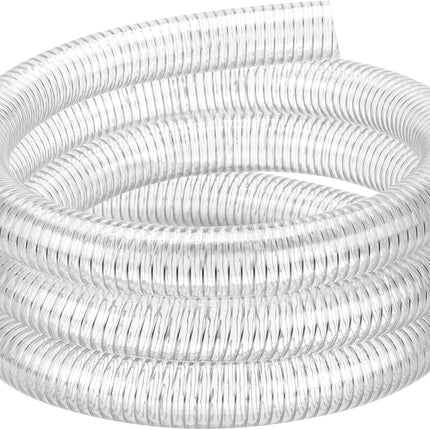 Flexible Hose 1 1/2" id - 25ft Clear PVC Spiral Steel Wire Reinforced Vinyl Tubing 1.5 inch Plastic Vacuum Pipe Flex Suction Hose for Dust Collection Boat Marine Pump, Drain Water Fuel Gas