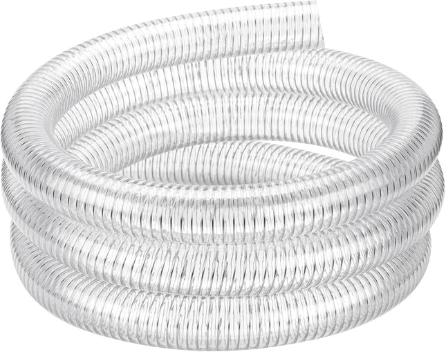 Flexible Hose 1 1/2" id - 25ft Clear PVC Spiral Steel Wire Reinforced Vinyl Tubing 1.5 inch Plastic Vacuum Pipe Flex Suction Hose for Dust Collection Boat Marine Pump, Drain Water Fuel Gas