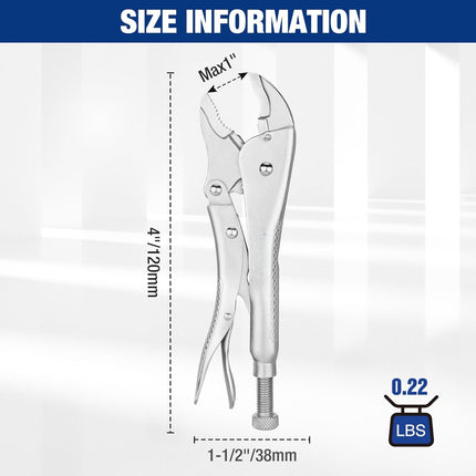 Locking Pliers, 4-inch Mini Curved Jaw Vice Grips pliers, Chromium-Vanadium Steel Locking Pliers with Wire Cutter, Locking Adjustable Vise Grips for Clamping Twisting Welding