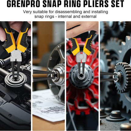 4-Piece Snap Ring Pliers Set - 7-Inch Internal/External Circlip Pliers Kit (Straight/Bent Jaw, 5/64" Tip) for Ring Removal, Heavy Duty Chrome Vanadium Steel with Storage Pouch