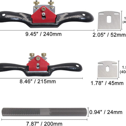 2pcs 9" 10" Adjustable Spokeshave with Flat Base, 4pcs Replacement Blades and 4-Way Rasp File, Spokeshave Woodworking Tool, Perfect for Wood Craft, Planing Trimming, Deburring Tools