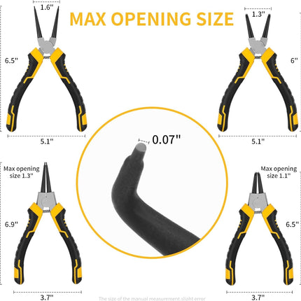 4-Piece Snap Ring Pliers Set - 7-Inch Internal/External Circlip Pliers Kit (Straight/Bent Jaw, 5/64" Tip) for Ring Removal, Heavy Duty Chrome Vanadium Steel with Storage Pouch