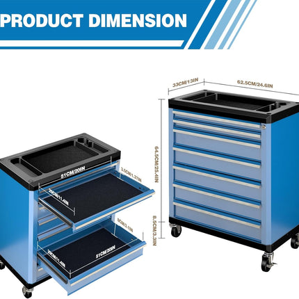 7-Drawer Rolling Tool Chest with Lock&Keys and Swivel Casters,Tool Chest with Multi-Sizes Drawers and Multifunctional Countertop,Special Connect Rods for Connection with 5-Drawer Tool Cabinet