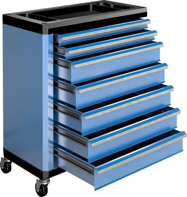 7-Drawer Rolling Tool Chest with Lock&Keys and Swivel Casters,Tool Chest with Multi-Sizes Drawers and Multifunctional Countertop,Special Connect Rods for Connection with 5-Drawer Tool Cabinet