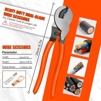 10 Ton Hydraulic Battery Cable Crimper with 9 Dies - Hydraulic Crimper Tool with Dual-Blade Weir Cutter & Spring-Loaded Handle Crimper Kit for 12-2/0 AWG, 1/8" Stainless Steel Railing