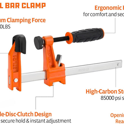6" Bar Clamp Set, 2-Pack Steel F Clamp Light Duty, 300 lbs Load Limited, for Woodworking, Metalworking, DIY