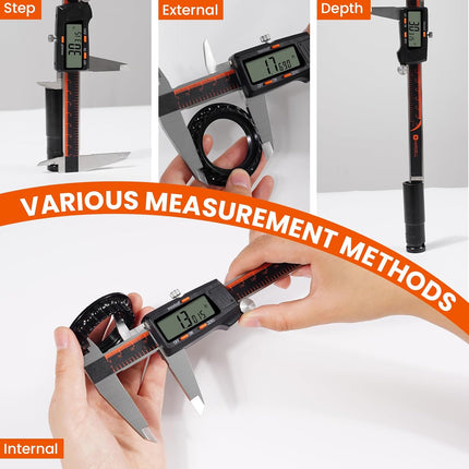 Digital Caliper, 0-8 Inch Measuring Tool Large LCD Screen, Stainless Steel, Auto-Off, Inch / Fractions/Millimeter Waterproof Caliper Digital Micrometer for DIY/Household/3D Printing