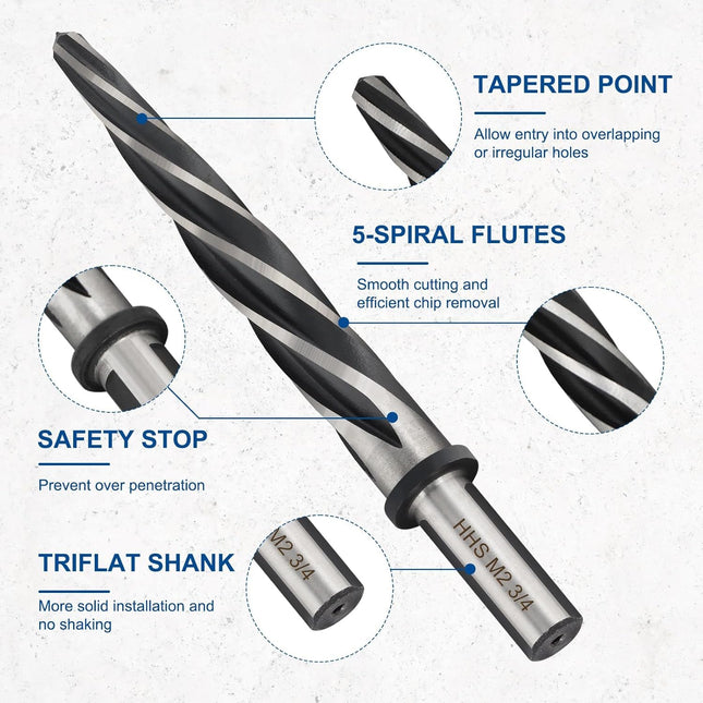 3/4" M2 HSS Taper Chucking Reamer Drill Bit, Taper Reamer Drill Bit for Steel, Alloy, Aluminum, Wood, Plastic