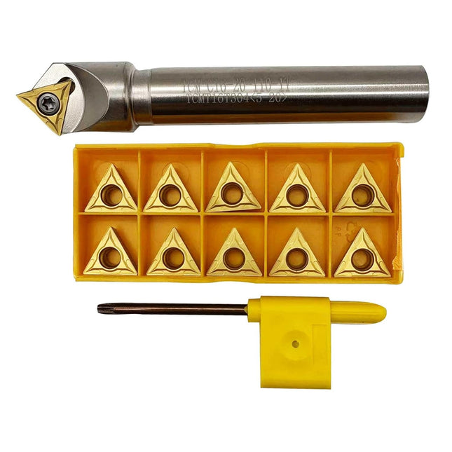 45° Chamfering Tool Holder 5/8 inch Shank with 11pcs TCMT32.51 TCMT16T304 Carbide Turning Inserts for Steel
