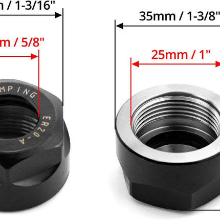 ER20 A Collet Clamping Nuts for CNC Milling Chuck Holder Lathe, 4 Pack (Black)